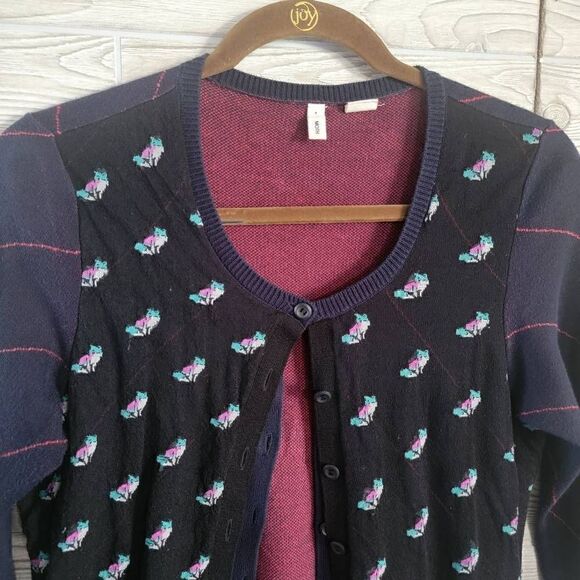 Moth Anthropologie Double Layer Cardigan Women's SZ S Fox Sweater - Picture 2 of 6